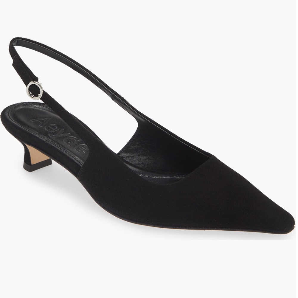 Aeyde Black Suede Slingback Kitten Heel
